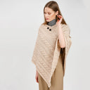 Fisherman Wool Buttoned Aran Poncho Parsnip Side View Gaelsong