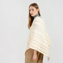 Fisherman Wool Buttoned Aran Poncho White Back View Gaelsong