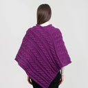 Fisherman Wool Buttoned Aran Poncho Purple Back View Gaelsong