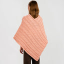 Fisherman Wool Buttoned Aran Poncho Peach BackView Gaelsong