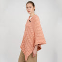 Fisherman Wool Buttoned Aran Poncho Peach Gaelsong