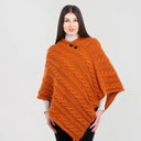 Fisherman Wool Buttoned Aran Poncho Savanna Front View Gaelsong