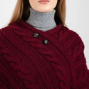 Fisherman Wool Buttoned Aran Poncho Wine Gaelsong