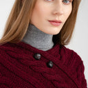 Fisherman Wool Buttoned Aran Poncho Wine Front View Gaelsong