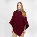 Fisherman Wool Buttoned Aran Poncho Wine Front View Gaelsong