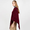 Fisherman Wool Buttoned Aran Poncho Wine Side View Gaelsong