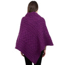 Ladies' Cable Knit Poncho Purple Back View Gaelsong 