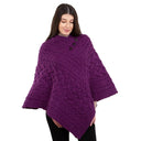 Ladies' Cable Knit Poncho Purple Gaelsong 