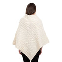 Ladies' Cable Knit Poncho White Back View Gaelsong 
