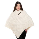 Ladies' Cable Knit Poncho White Front View Gaelsong 