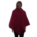 Ladies' Cable Knit Poncho Wine Back View Gaelsong 
