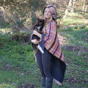 Two-Sided Tartan Poncho with Hood Brown Lifestyle Side View Gaelsong