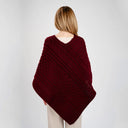 Cable Pattern Irish Knit Poncho Wine Back View Gaelsong
