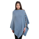 Lambswool Aran Pattern Poncho with Buttons Blue Gaelsong

