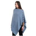Lambswool Aran Pattern Poncho with Buttons Blue Side View  Gaelsong
