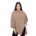 Lambswool Aran Pattern Poncho with Buttons Brown  Gaelsong

