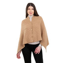 Lambswool Aran Pattern Poncho with Buttons Camel  Gaelsong
