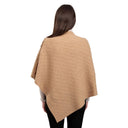 Lambswool Aran Pattern Poncho with Buttons Camel Back View  Gaelsong
