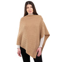 Lambswool Aran Pattern Poncho with Buttons Camel Gaelsong
