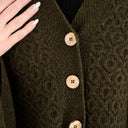 Lambswool Aran Pattern Poncho with Buttons Green color Front View   Gaelsong
