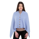 Lambswool Aran Pattern Poncho with Buttons Light Blue Front View  Gaelsong
