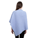 Lambswool Aran Pattern Poncho with Buttons Light Blue Back View  Gaelsong
