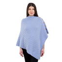 Lambswool Aran Pattern Poncho with Buttons Light Blue Gaelsong

