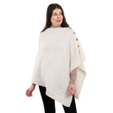 Lambswool Aran Pattern Poncho with Buttons White  Gaelsong
