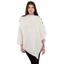 Lambswool Aran Pattern Poncho with Buttons White Front View  Gaelsong
