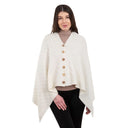 Lambswool Aran Pattern Poncho with Buttons White  Gaelsong
