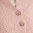 Lambswool Aran Pattern Poncho with Buttons Pink Front View  Gaelsong
