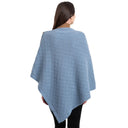 Lambswool Aran Pattern Poncho with Buttons  Blue Back View  Gaelsong
