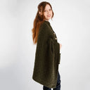 Lambswool Aran Pattern Poncho with Buttons Green Side View  Gaelsong
