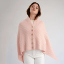 Lambswool Aran Pattern Poncho with Buttons Pink Gaelsong
