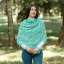 A10101 Newgrange Fern Design Irish Wrap in AQUA GREEN Colour Lifestyle Gaelsong
