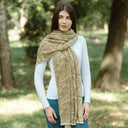 Newgrange Fern Design Irish Wrap Fawn Brown Lifestyle Gaelsong
