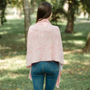 A10101 Newgrange Fern Design Irish Wrap in PASTEL RED Colour Lifestyle Back Side View Gaelsong
