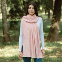 A10101 Newgrange Fern Design Irish Wrap in PASTEL RED Colour Lifestyle Gaelsong
