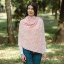 A10101 Newgrange Fern Design Irish Wrap in PASTEL RED Colour Lifestyle Gaelsong
