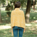 A10101 Newgrange Fern Design Irish Wrap in PASTEL RED Colour Lifestyle Back Side View Gaelsong
