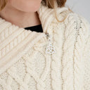A10102 Merino Zip Collar Aran Poncho White Color Front View  Gaelsong
