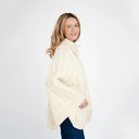 A10102 Merino Zip Collar Aran Poncho White Color Side View Gaelsong
