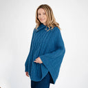 A10102 Merino Zip Collar Aran Poncho Teal Blue Color Gaelsong

