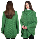 A10103 Irish Knit Cable Poncho with Button Collar GREEN Studio Gaelsong
