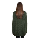A10103 Irish Knit Cable Poncho with Button Collar Army  Green Color Back View Gaelsong
