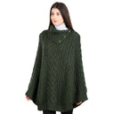 A10103 Irish Knit Cable Poncho with Button Collar Army Green Color Studio Gaelsong

