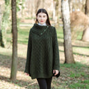 A10103 Irish Knit Cable Poncho with Button Collar Army Green Color Lifestyle Gaelsong
