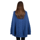 A10103 Irish Knit Cable Poncho with Button Collar Blue Color Back View Gaelsong
