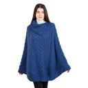 A10103 Irish Knit Cable Poncho with Button Collar Blue Color Studio Gaelsong
