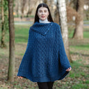 A10103 Irish Knit Cable Poncho with Button Collar Blue Color Lifestyle Gaelsong
